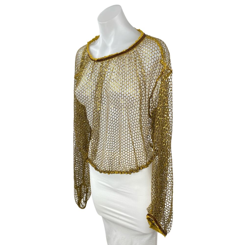 Free People Sparks Fly Women's Sequin Sheer Mesh Net Long Sleeve Blouse Top XS - Picture 3 of 6